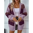 thumbnail image 2 of Women'S Color Block Open Front Long Sleeve Ribbed Knit Mid-Length Cardigan Sweaters  S, 2 of 7