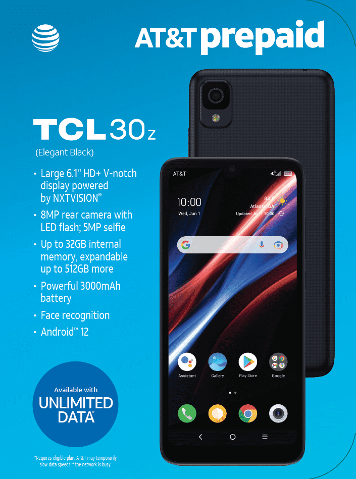 AT&T TCL 30 Z, 32GB, Elegant Black - Prepaid Smartphone