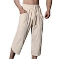 thumbnail image 2 of Nmnitkp Mens Linen Pants Casual Lightweight 3/4 Baggy Pants Drawstring Elastic Waist Beach Yoga Pants with Pockets, 2 of 9