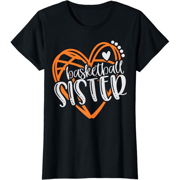 Womens Girls Basketball Sister Heart Tshirt Distressed T-Shirt