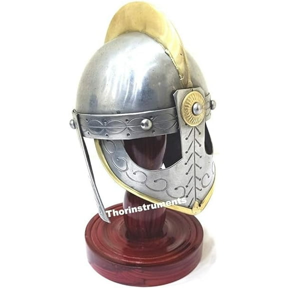 Handcrafted Viking-Style Mini Valas Guard Helmet Decorative On Stand Rustic Vintage Home Decor Gifts