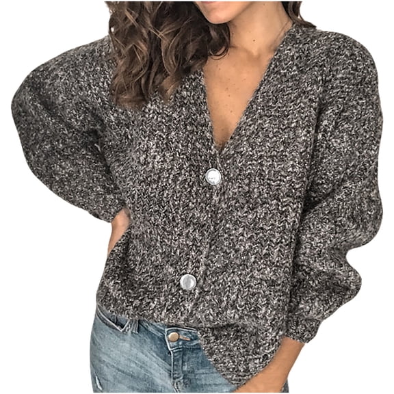 LBLOE Women's Cardigan Sweater Cotton Button-Down Long Sleeve Oversized Knit Cardigans Black