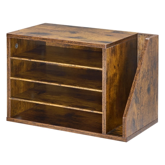 KFFKFF Wooden Literature Organizer with 4 Compartments, Detachable Shelves, and Side Vertical Storage, Countertop Mail Sorter for Files, Documents, and Papers, Brown