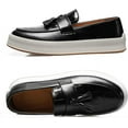 thumbnail image 4 of Men's Leather Platform Slip On Tassel Loafers Round Toe Low Top Comfort Non-Slip Luxury Dress Shoes Casual Formal Business Work Penny Loafers, 4 of 7