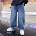 thumbnail image 2 of kpoplk Boys Baggy Jeans for Kids Teen Casual Straight Wide Leg Cargo Jeans Y2K Loose Elastic Waist Denim Pants Trousers with Pockets(Light Blue,12-13 Y), 2 of 9
