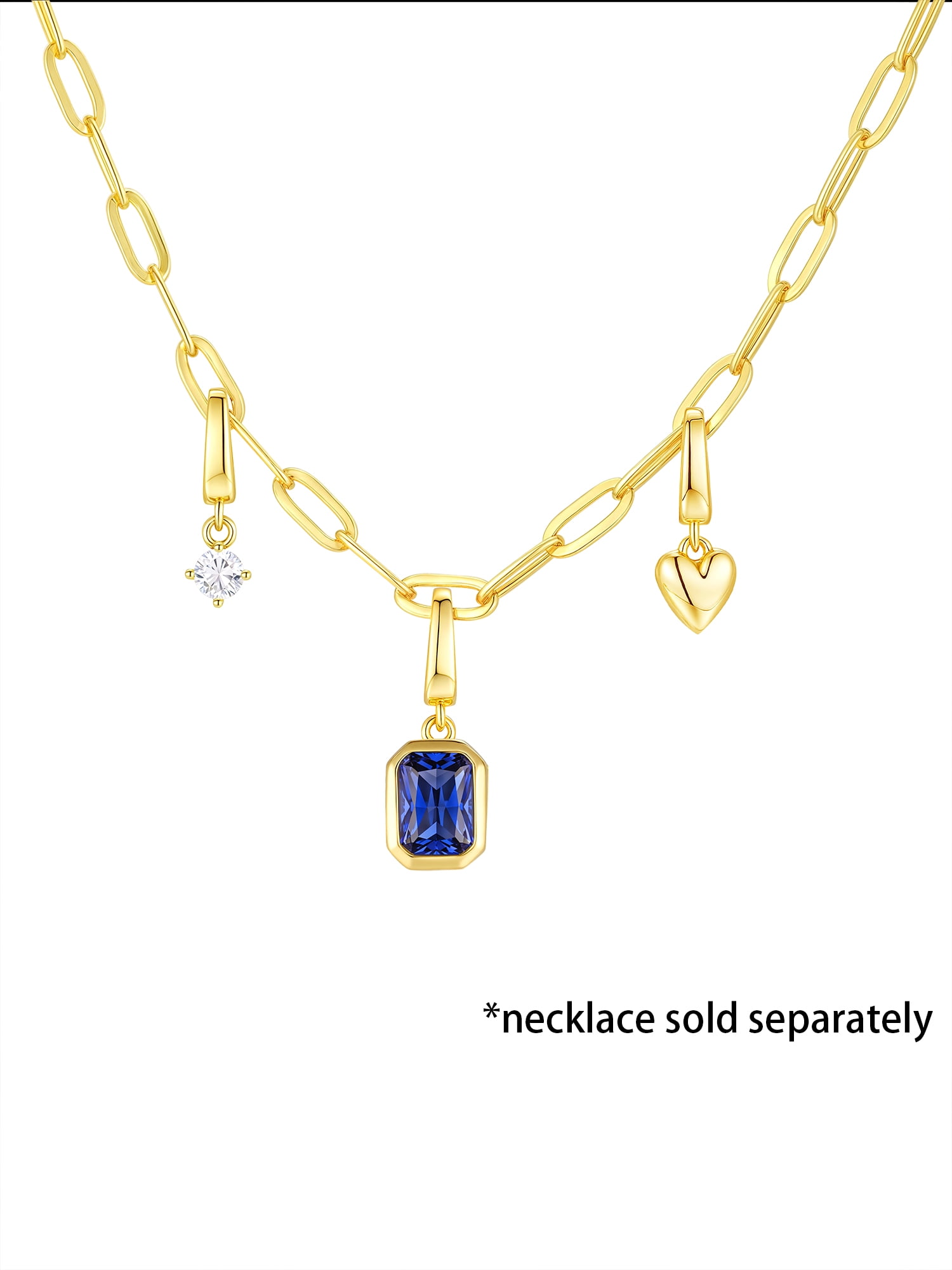 Brilliance Fine Jewelry Simulated Sapphire and Simulated Diamond Charm Set in 14KT Gold Plated Sterling Silver