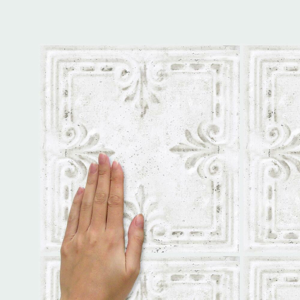 White Tin Tile Backsplash Peel and Stick Giant Wall Decals