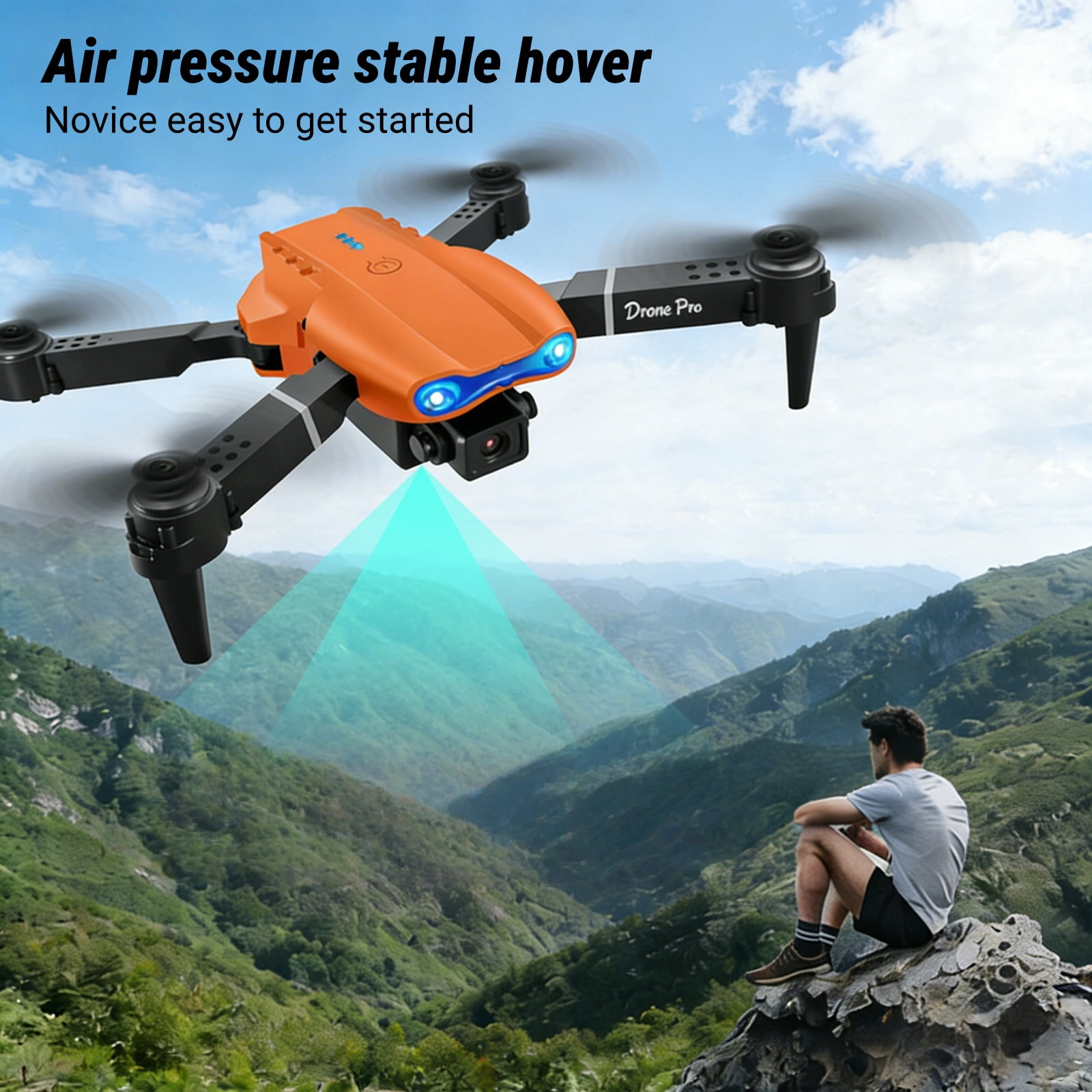 Ourlife 2.4" Screen Remote Dual Camera Drone with 1000mAh Rechargeable Battery, HD RC Quadcopter with Live View Display for Beginners, Orange.