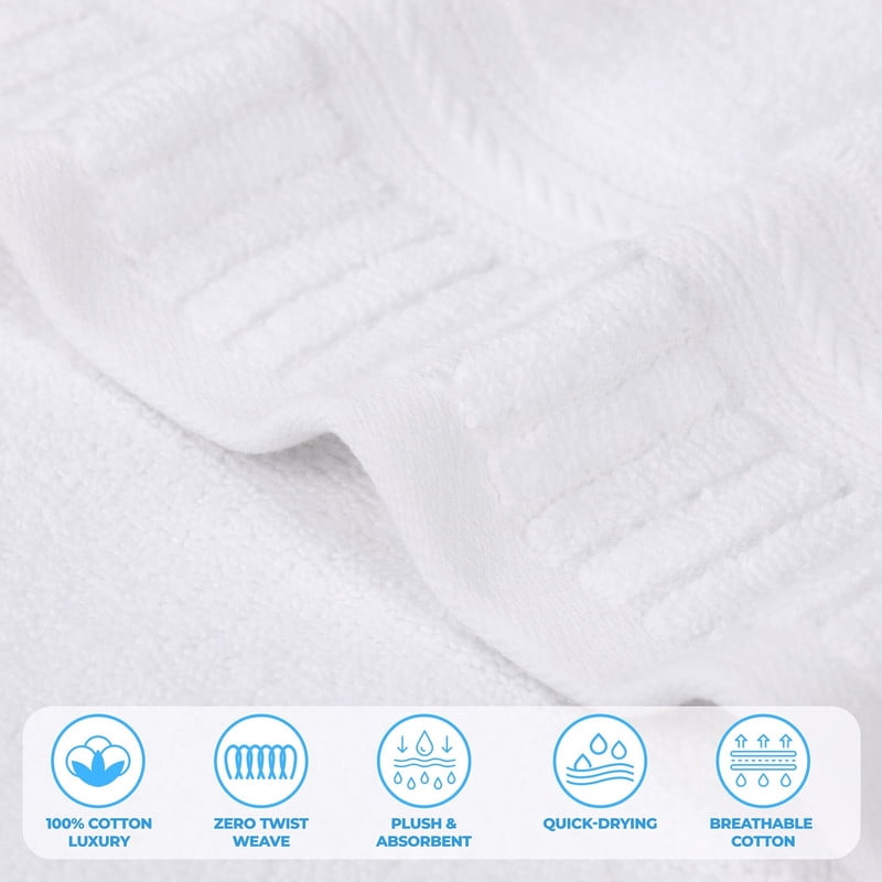 Superior Venice Ribbed Textured Border Zero Twist Bath Sheets, Set of 2, White