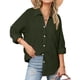 thumbnail image 2 of Blusa de manga larga,Camisa de mujer con cuello en V, botones, manga larga, holgada, con bolsillo, mezcla de algodón y lino, túnica informal de trabajo, sopatenor, 2 of 9