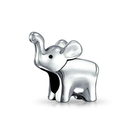 Ladies Silver Charm Good Luck Elephant Trunk Up Bead Charm For Women For Teen Polished 925 Sterling Silver Fits European Bracelet ()