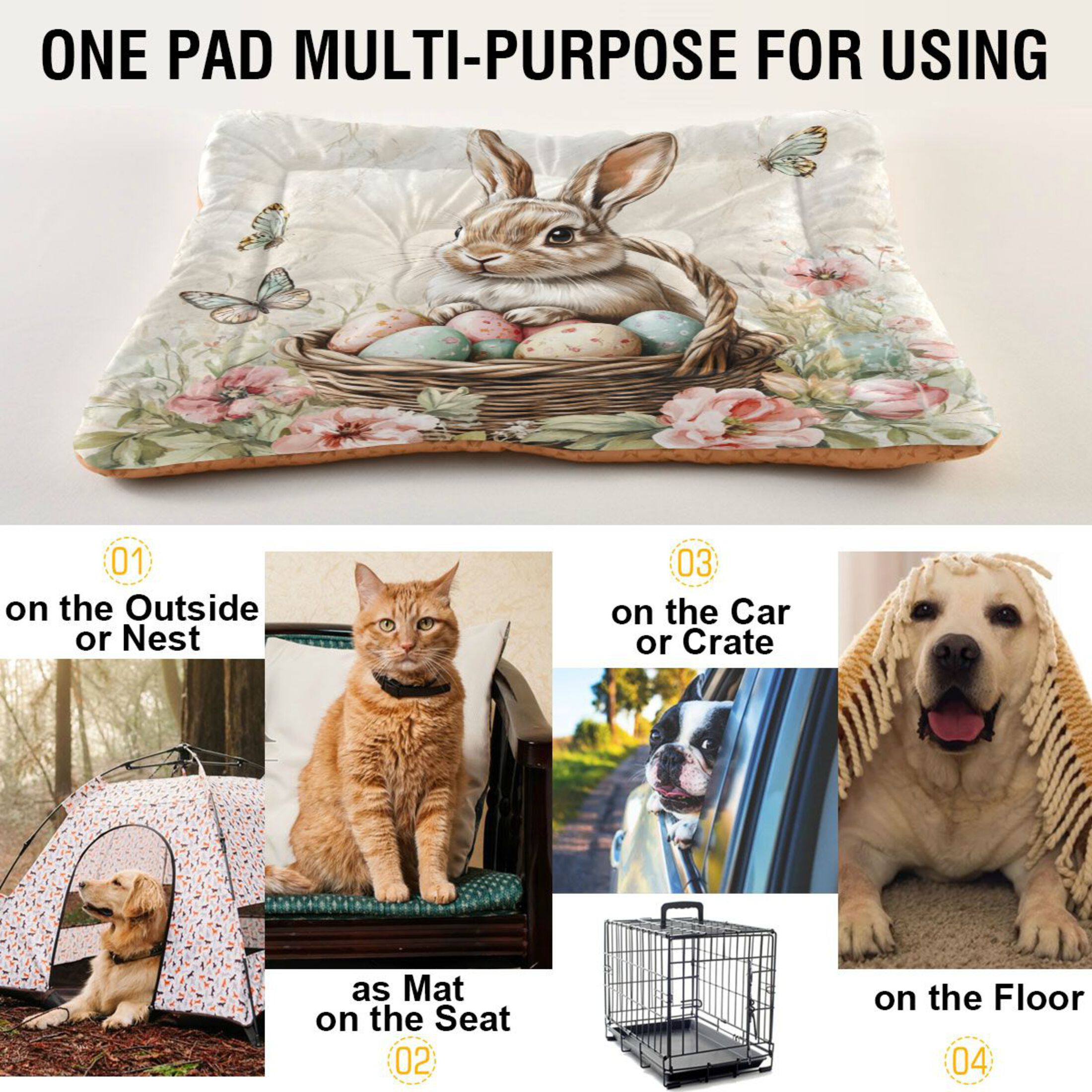Qxltty Brown Easter Bunny Ped Pad Wear-resistant and Hard to Bite Through Sleeping Pad for Small Medium Large Dogs Winter Pet Bed 36×24in