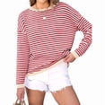 thumbnail image 2 of Womens Sweaters Long Sleeve Crew Neck Color Block Striped Casual Knitted Pullover Tops Red M, 2 of 9