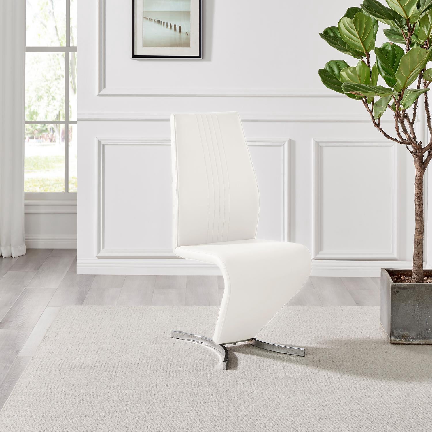 Furniturebox UK Willow Modern Adult Faux Leather Dining Side Chairs, Off-White (Set of 2)