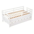 thumbnail image 3 of Low Loft Bed Twin Size with Full Safety Fence, Climbing ladder, Storage Drawers and Trundle White Solid Wood Bed, 3 of 9