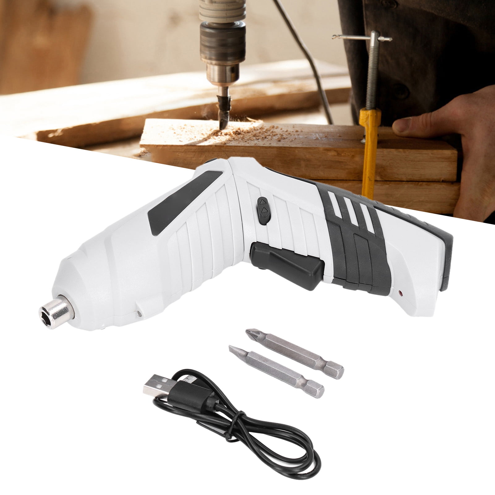 BIMZUC 3.6V Electric Screwdriver Set, Mini Foldable Rechargeable Power Screwdriver with USB Lithium Battery, 1300mAh, White (9.45 x 6.69 x 2.76 inches / 24 x 17 x 7 cm)