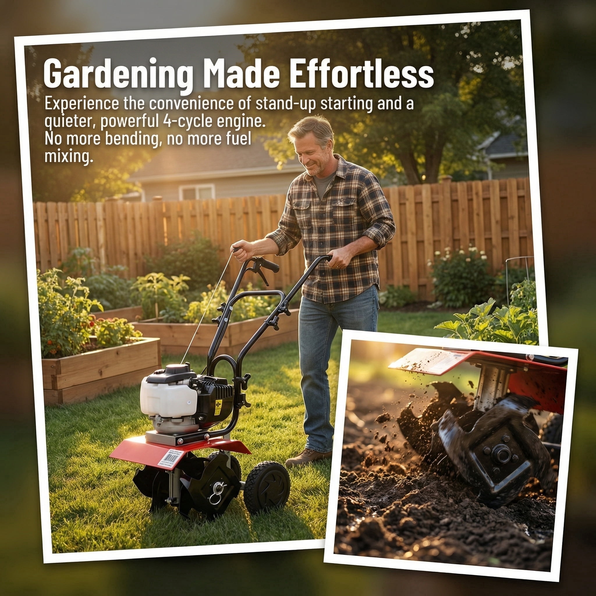 Zateety 37.7cc Mini Tiller Cultivator Gas Powered Power Tillers, Gear Drive Transmission, EPA Compliant