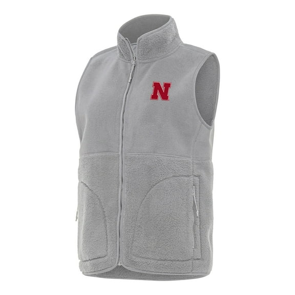 Women's Antigua  Gray Nebraska Huskers Nostalgic Full-Zip Vest
