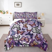Castle Fairy Teens Flying Butterflies Full Size Comforter Sets 3-Piece,Abstract Gradient Bedding Comforter Set,Dreamy Princess Lightweight Bedding Sets,Breathable Home Decor