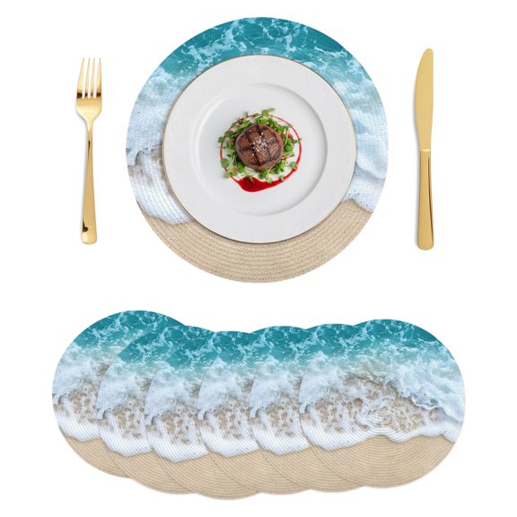 Round Placemats Ocean Beach 15 inch Set of 6 Table Mats for Dining Table Summer Sea Wave Heat Resistant Non-Slip Kitchen & Home Decorative Place Mat Set