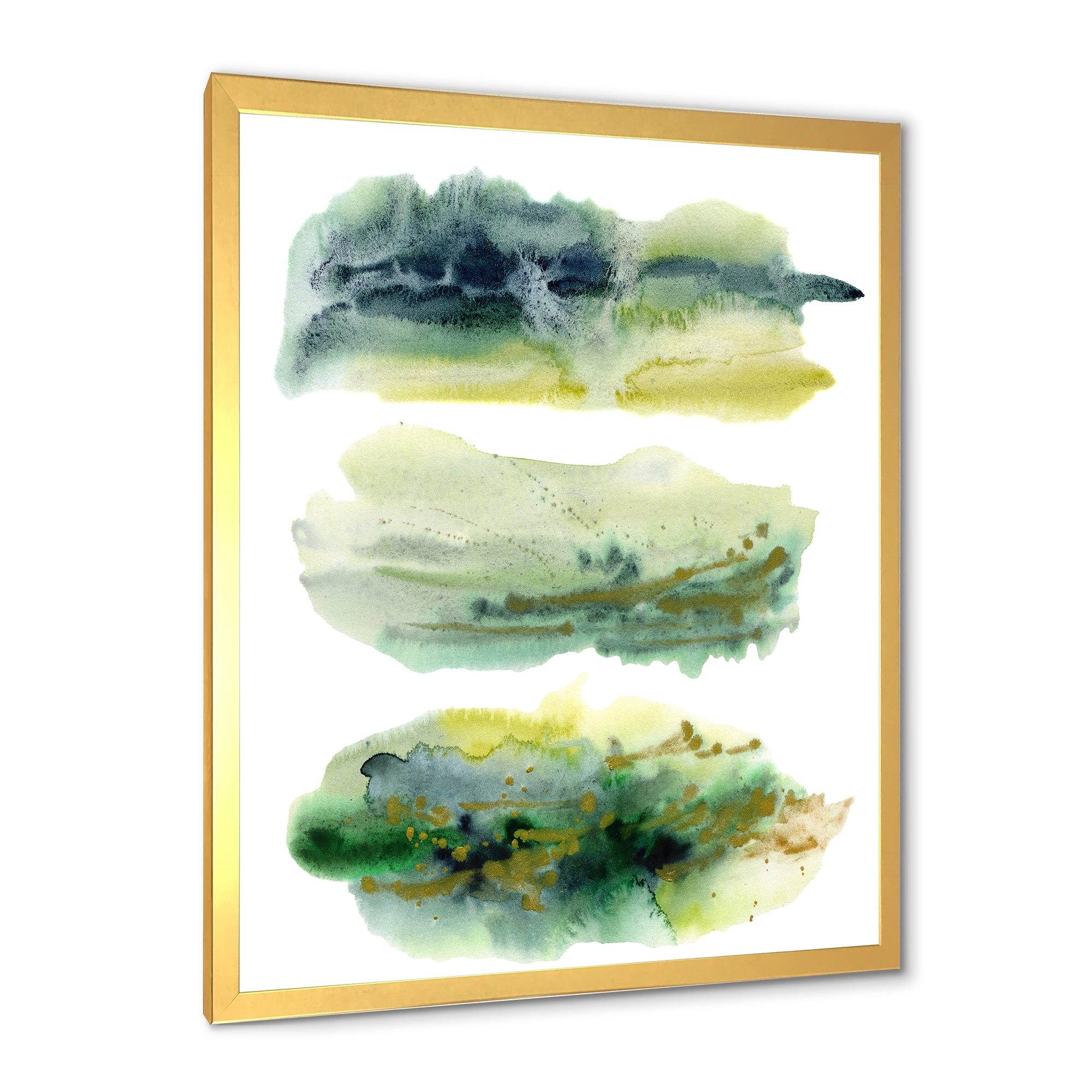 Designart 'Golden Green Abstract Clouds I' Modern Framed Art Print