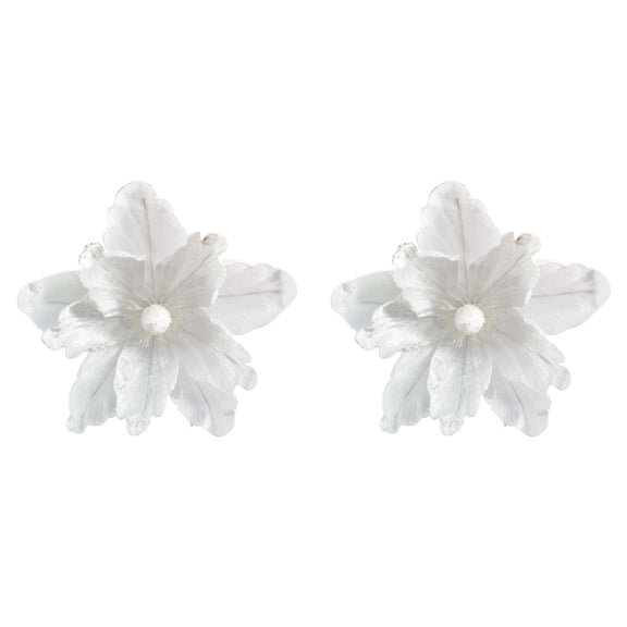 Cozeii 2 Pcs Christmas Ornaments, Artificial Velvet Glitter Poinsettia Flowers with Stems for Xmas Tree Wreath Garland Decoration (White)