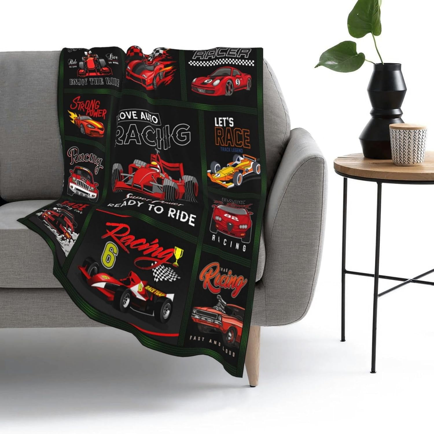 Race Car Blanket for Adults Boys Kids, Cool Cars Blanket, Soft Cozy Kids Bedding Fleece Blanket, Gift Blanket for Racing Fans, Race Car Flannel Fleece Blanket, Red Black,40"x50"