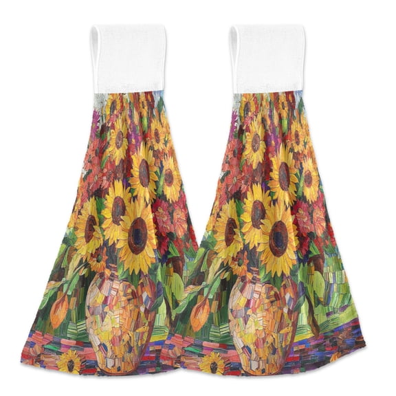 BZSMCE Hanging Hand Towels Fashion Floral Harmony Of Summer Pattern 2-Pack - Velcro Style Bathroom Kitchen Towels