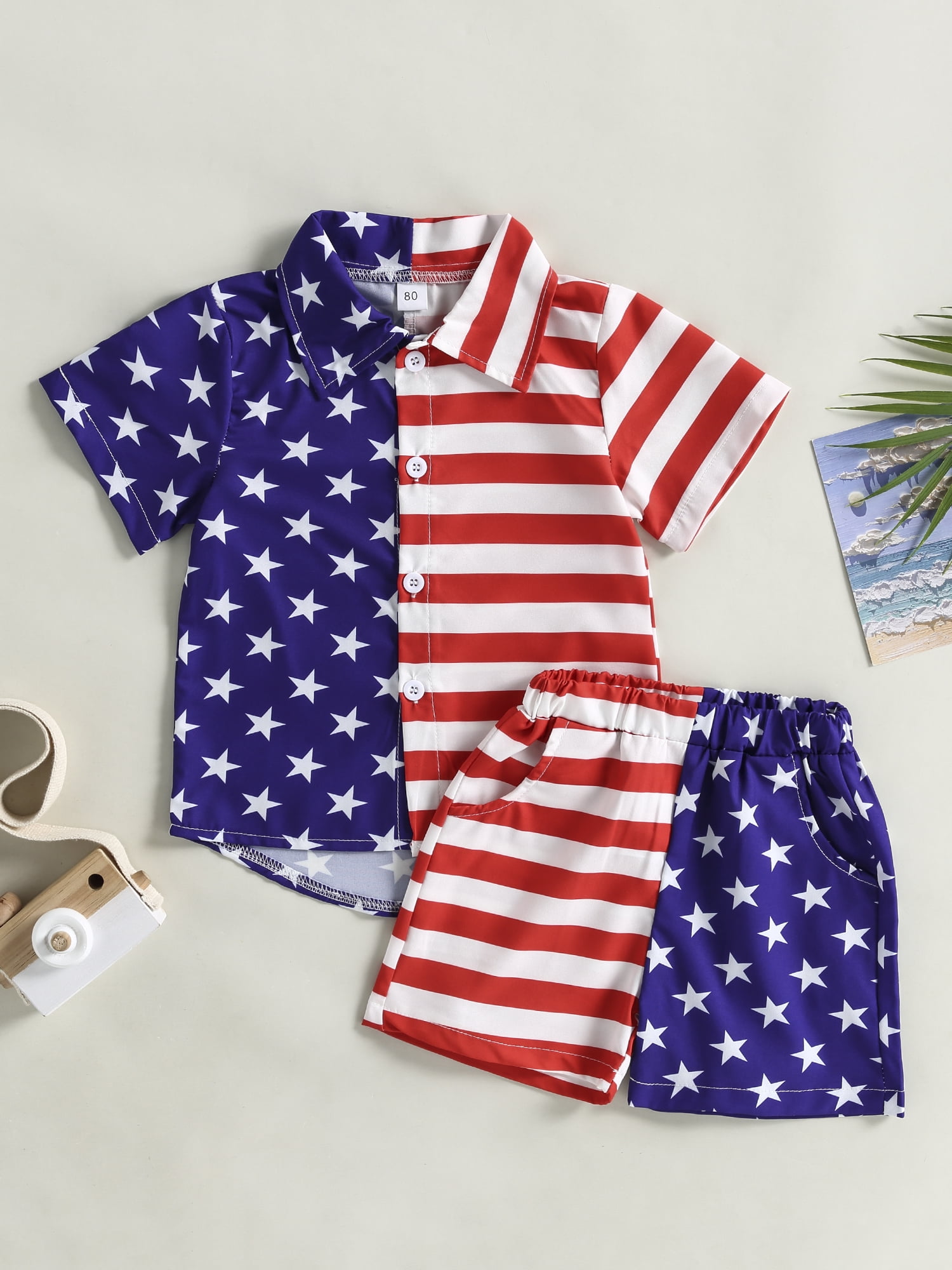 Bmnmsl Independence Day Boys Girls Clothes Suits Stripe Stars Print