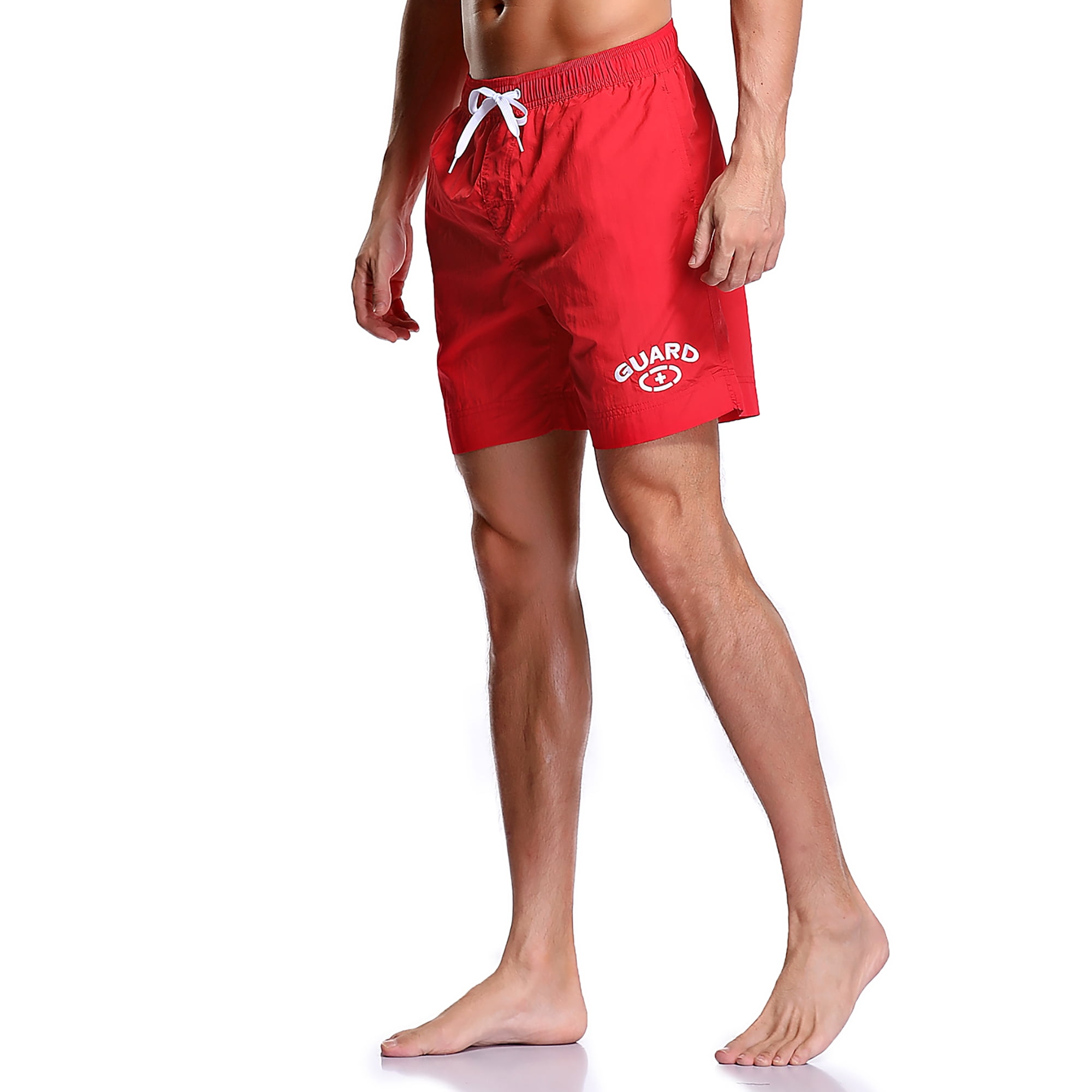 Adoretex Men's Guard Mesh Lining Pockets Swim Trunks Swimsuit (MG012) - Red - M