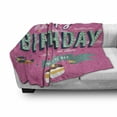 thumbnail image 3 of Birthday Party Soft Flannel Fleece Throw Blanket, Celebration Wishes Themed Typography Alongside Cake and Slice Candle, Cozy Plush for Indoor and Outdoor Use, 50" x 70", Pink Multicolor, by Ambesonne, 3 of 6