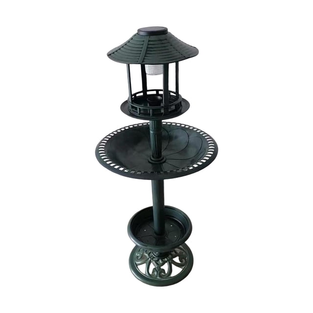 Luz solar para baño de pájaros de jardín con tazón de fuente de alimentación de césped de adorno de pedestal Verde Zulema bebedero para pájaros al aire libre