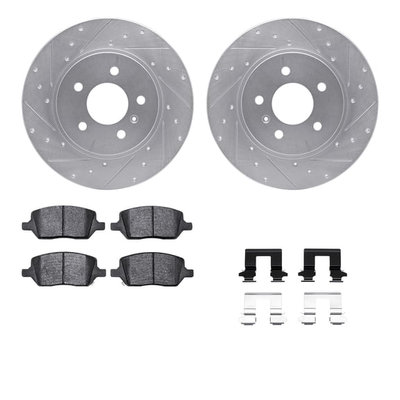 Dynamic Friction Company Rear Brake Rotors-Drilled and Slotted-Silver with 5000 Advanced Brake Pads includes Hardware 7512-52003