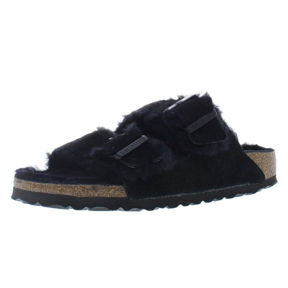Birkenstock Arizona Shearling Suede Leather Narrow Unisex Shoes Size 6, Color: Black