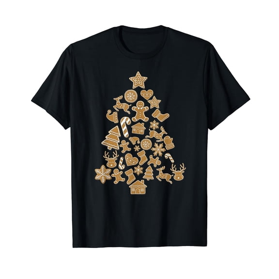 Gingerbread Man Christmas Tree Made Of GingerBread Decor Black T-Shirt