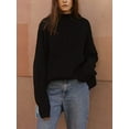 thumbnail image 5 of Women'S Oversized Sweaters Batwing Sleeve Mock Neck Jumper Tops Chunky Knit Pullover Sweater Black L, 5 of 9