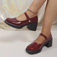 thumbnail image 5 of Miluxas Women’s Strap Platform Mary Jane Shoes, Leather Round Toe Chunky Block Heel Pumps, Vintage Dress Shoes Wine 9(42), 5 of 9