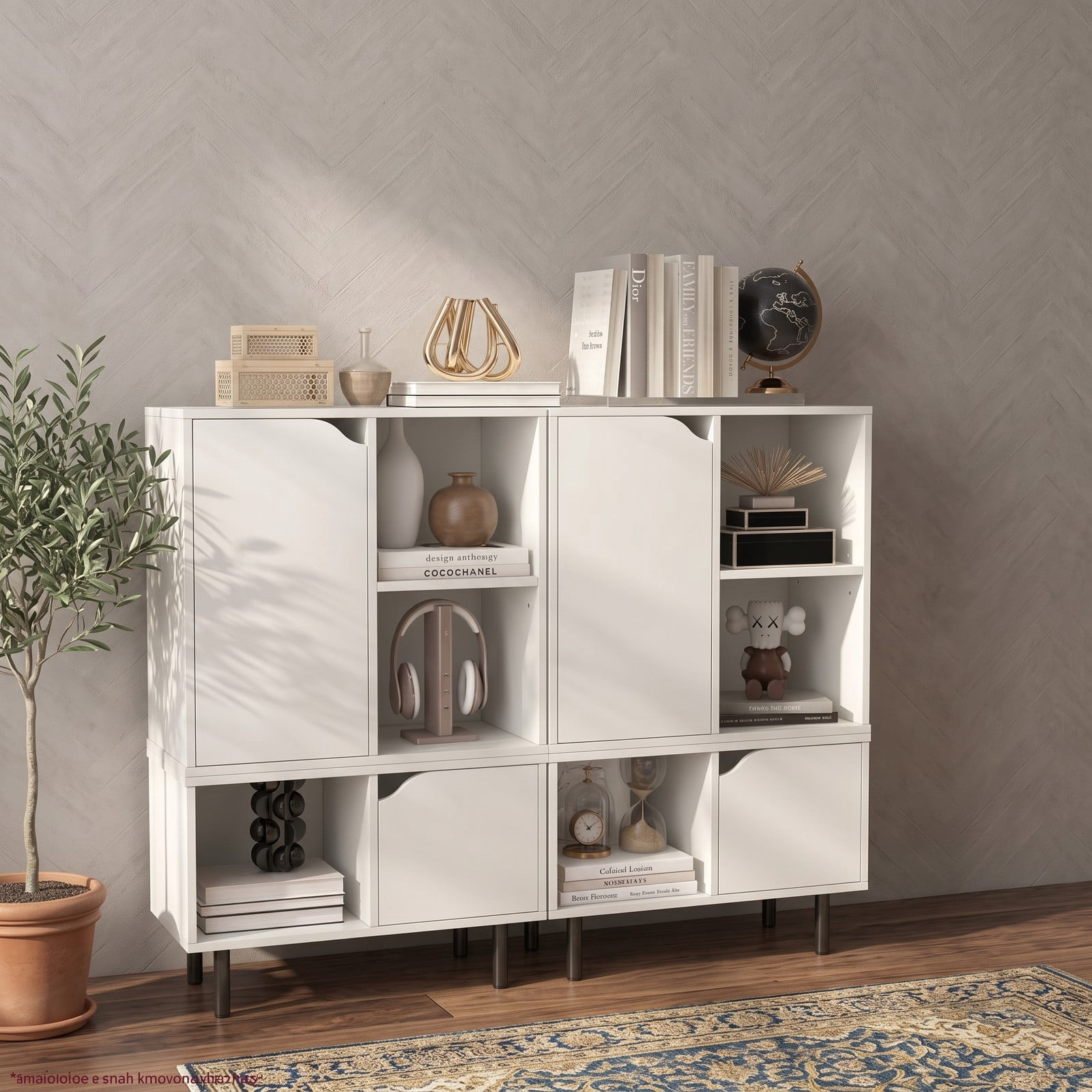 Furnibear Stackable Bookcase with Adjustable Shelf and Storage Cubes, Modern Wood Bookshelf with Enclosed Cabinet and Open Cube Display for Living Room Bedroom, White