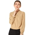 thumbnail image 1 of Blusa De Manga Larga Con Cuello Peter Pan Y Volantes Para Mujer Caqui S, 1 of 6