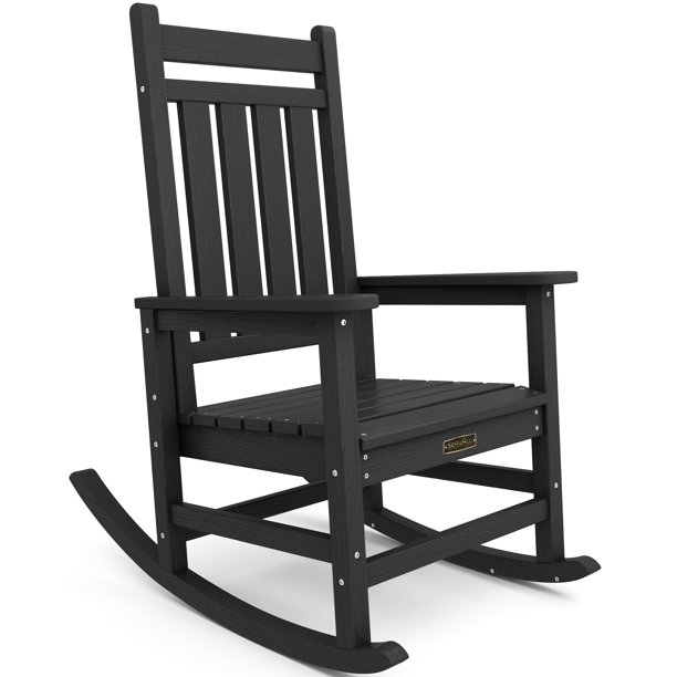 SERWALL Oversized Patio Porch Slat Rocking Chair,Patio Furniture Chair, Black