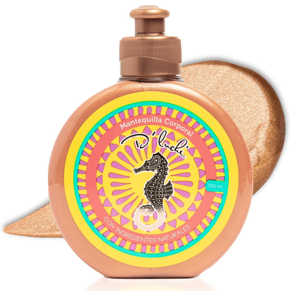D'Luchi Mantequilla Corporal con Brillo Dorado, Vitamina E y Manteca de Karité - 300 ml