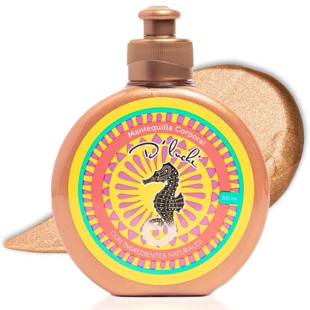 D'Luchi Mantequilla Corporal con Brillo Dorado, Vitamina E y Manteca de Karité - 300 ml