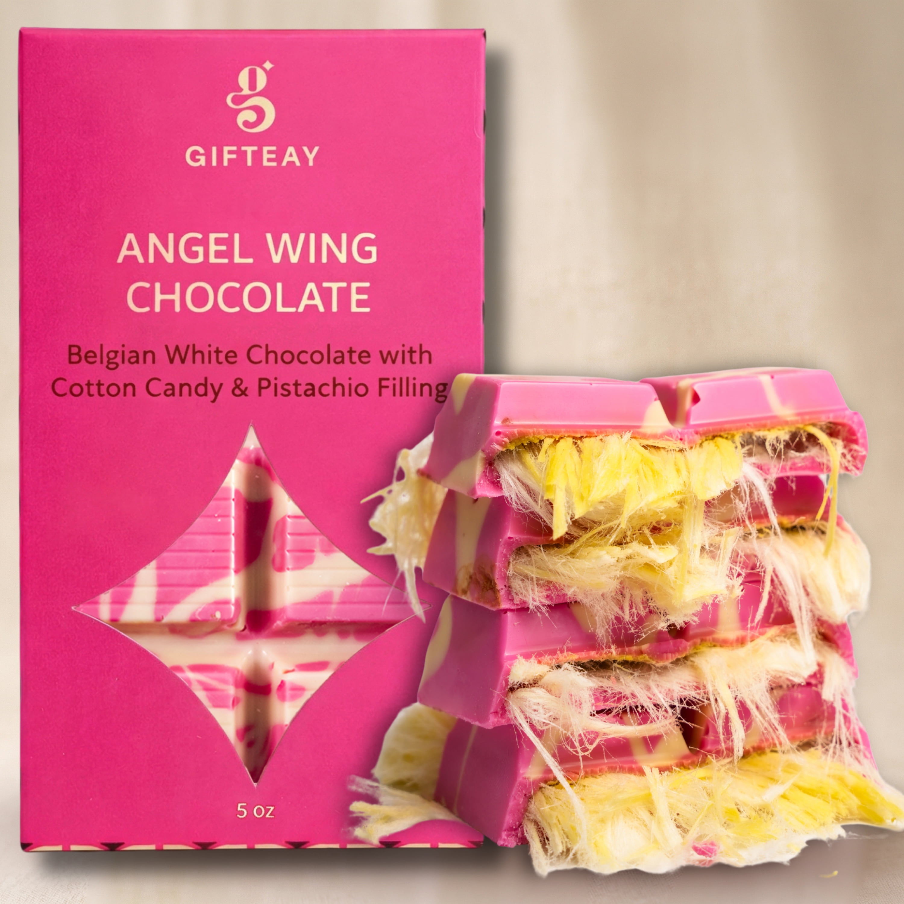 Gifteay Angel Hair Chocolate, Belgian Chocolate Bar with Turkish Cotton Candy & Pistachio Filling, Premium Artisan Dessert Gift – 3.5 oz (140g) | White Chocolate