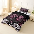 thumbnail image 2 of Erosebridal Leopard Print Bow Pearl Twin Comforter Sets for Girls, Pink Glitter Print Ribbon Bedding Set, Black Reversible, 2pcs, 2 of 6