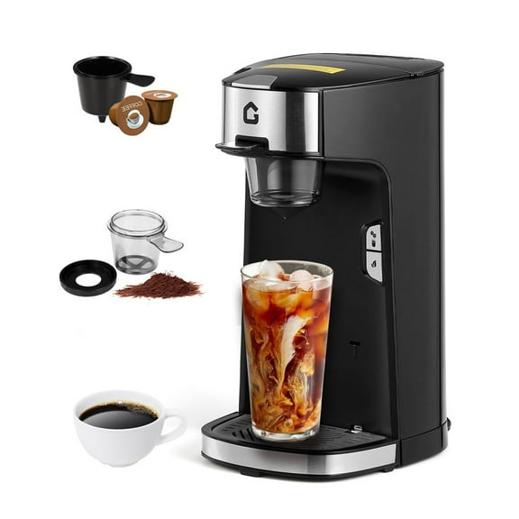 Towallmark Single Serve Coffee Maker, K Pod Compatible Machine For Capsule Ground Tea, 18.6 Oz Water Tank, Adjustable Drip Tray, Hot & Iced Coffee Brewer, Black