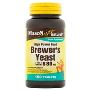 Mason Natural Brewers Yeast 680 mg with B Vitamins and Niacinamide - Healthy Nerve and Muscle Function, Improved Overall Health, 100  Tablets