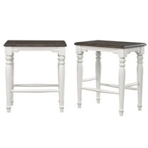 French Chic 24" Backless Barstools Set of 2 Antique White/ Brown Solid Wood