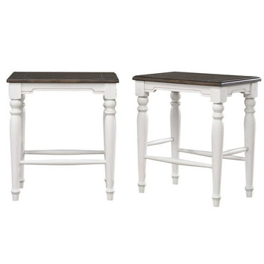 French Chic 24" Backless Barstools Set of 2 Antique White/ Brown Solid Wood