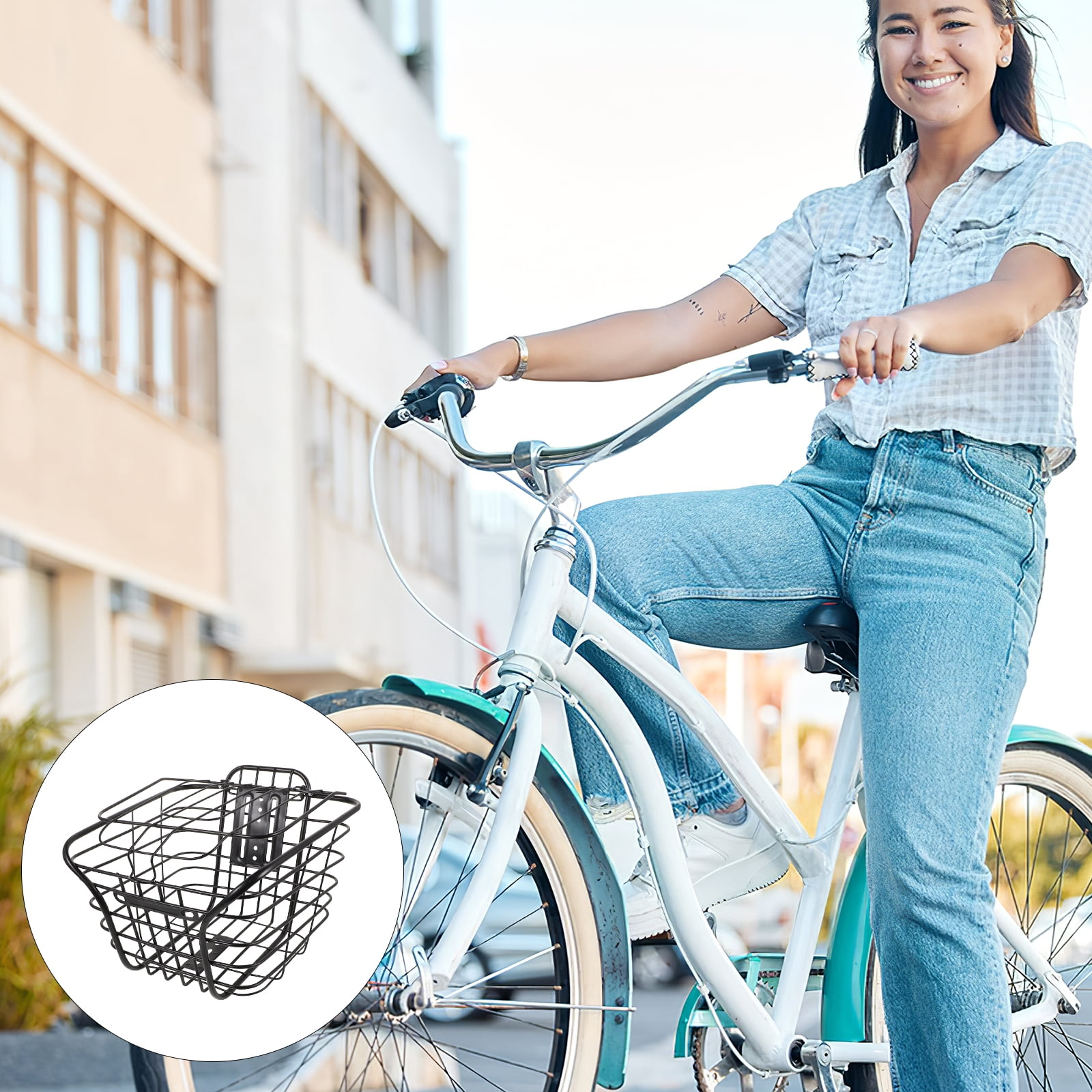 LEXSOMEO Folding Bike Frame Basket, Balance Bike Tricycle Basket, Pet Carrying Carrier, Bike Cargo Rack for Camping, Bike Handlebar Front Basket