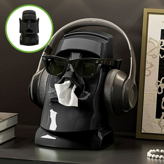 Plastic Tissue Box, Multi-Functional Desktop Organizer for Headphones & Sunglasses, Built-in Spring, White Black Green, 9.25x6.69x5.71in